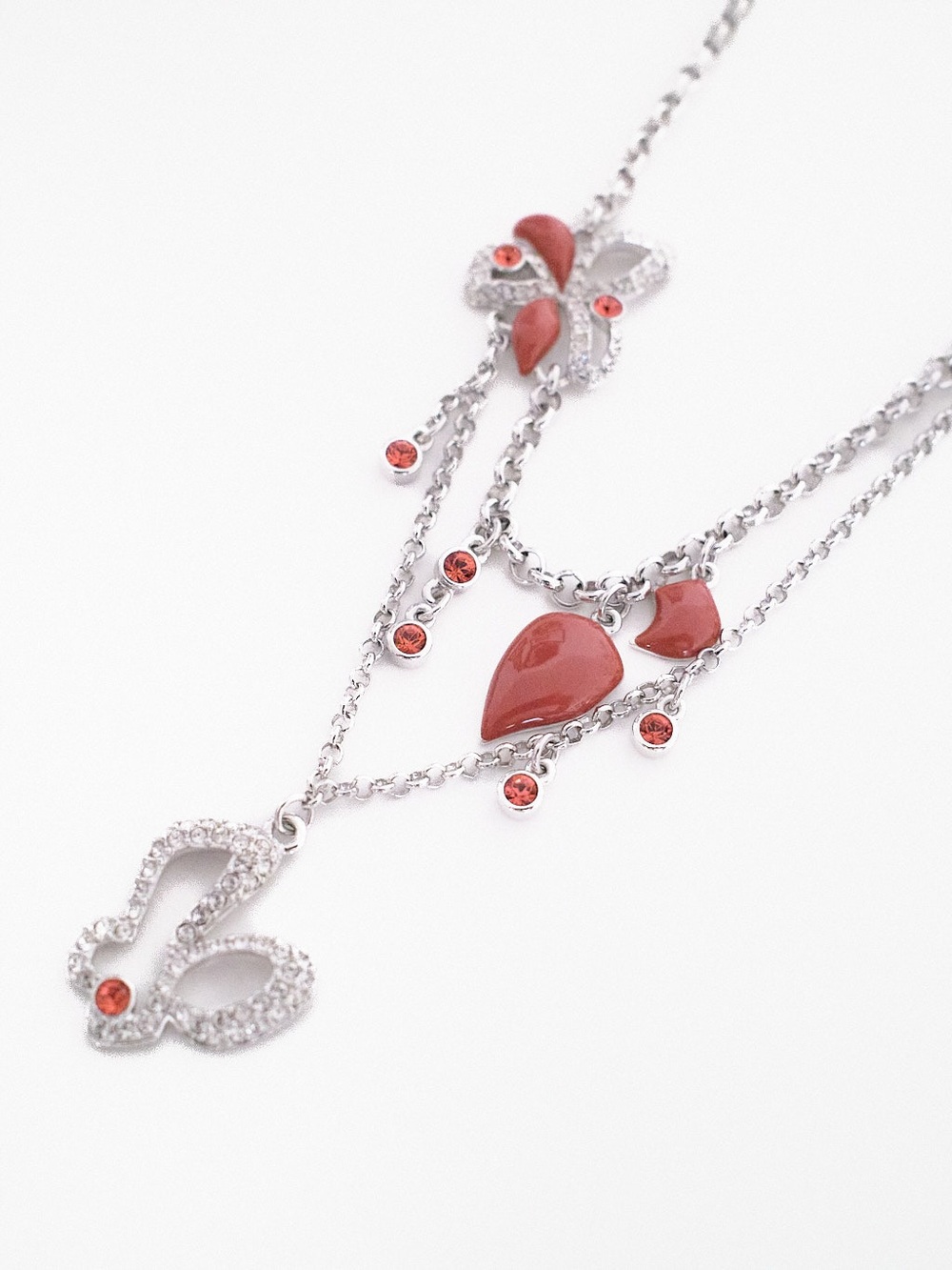 Swarovski Red Multi-Layer Teardrop & Crystal Pendant Necklace